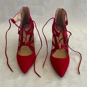 Vince Camuto | Sexy Red Suede Women's Zipper in the back Shoes Size 8